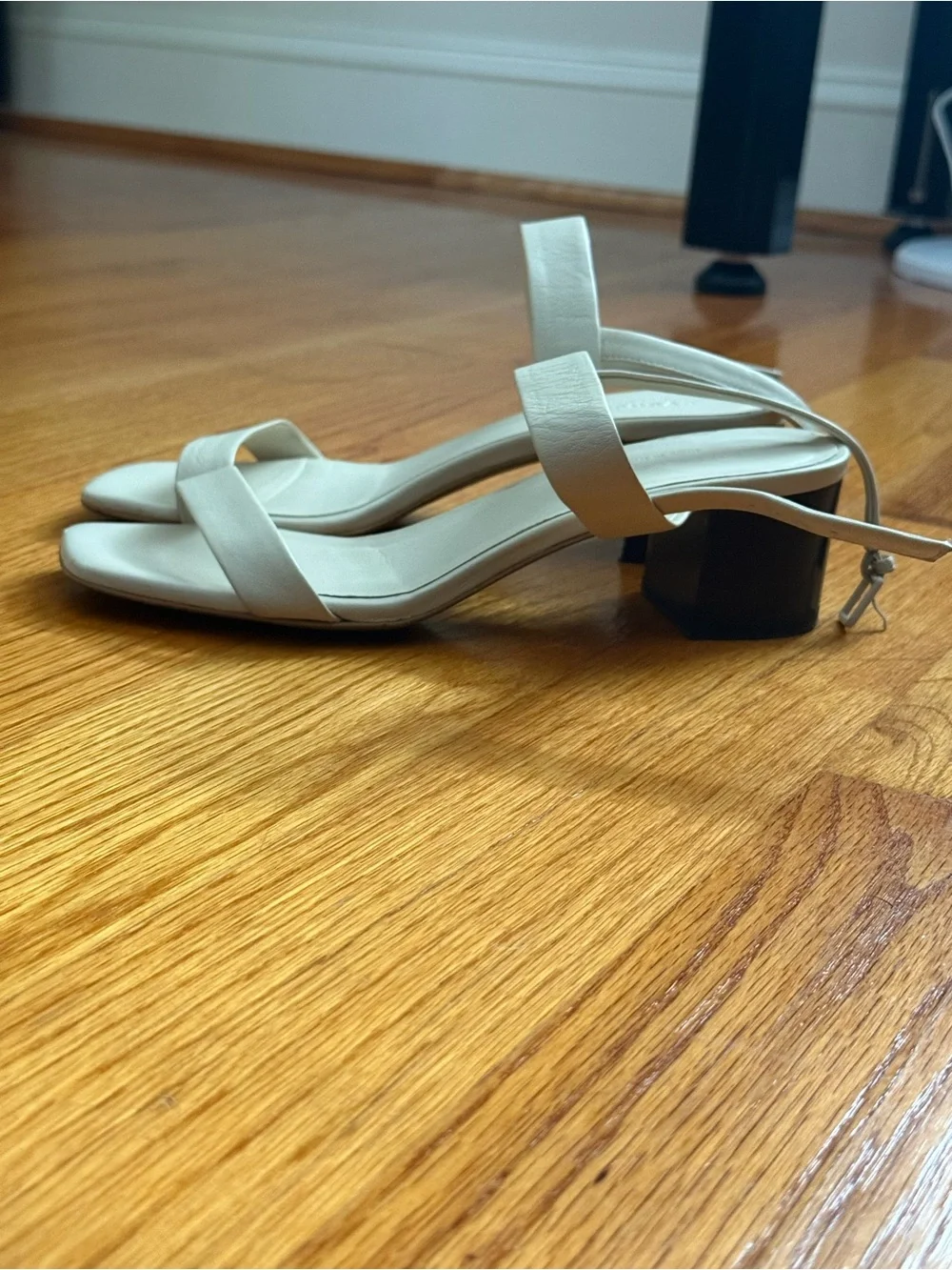 Everlane Off-White Leather Square-Toe Two-Strap Heels